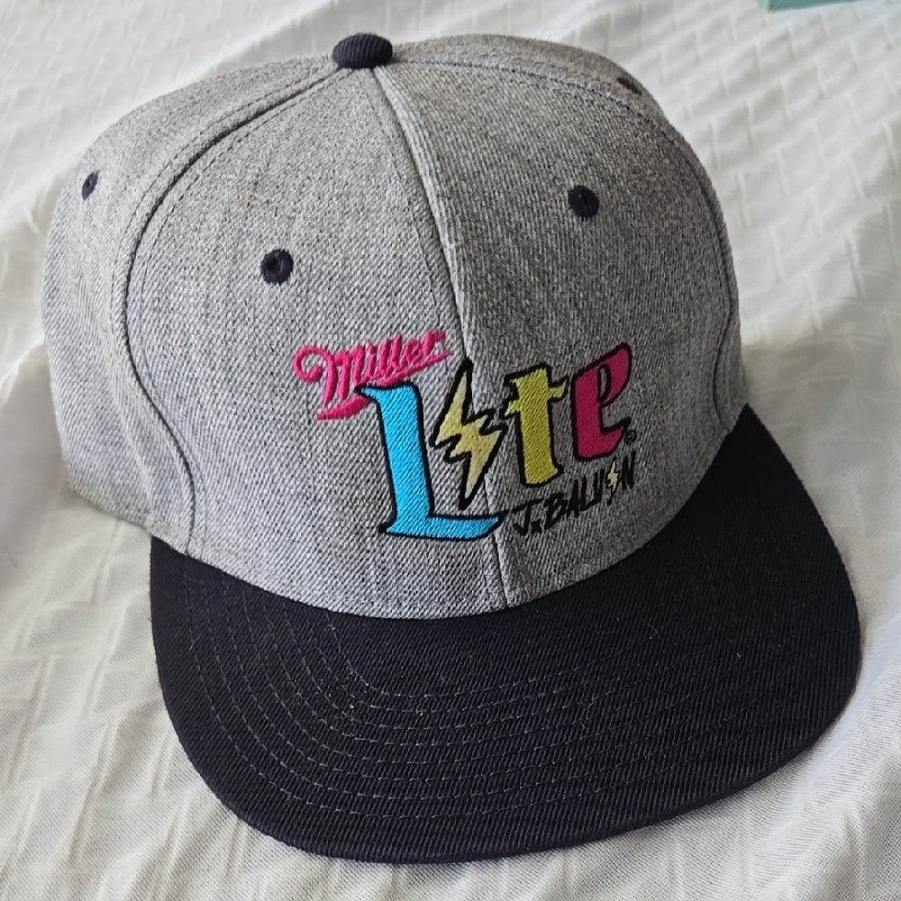 Miller Lite J Balvin Gray and Navy Embroidered Snapback Baseball Cap Summer Hat
